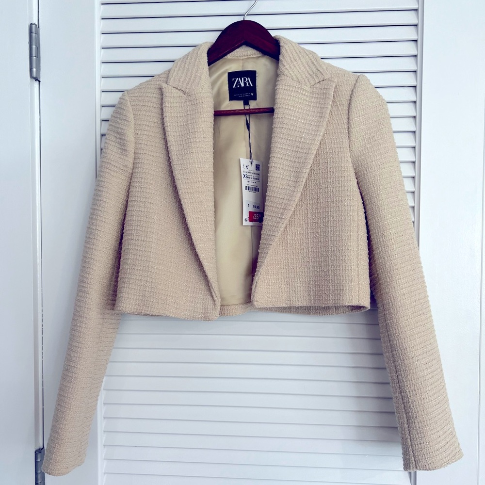 Zara Textured Cropped Blazer / Biscuit / Size: Xs / Ref: 2010/721/726 NWT